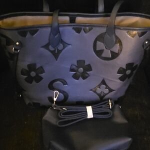 Designer-Inspired Navy Women’s Tote Bag with Matching Pouch Crossbody